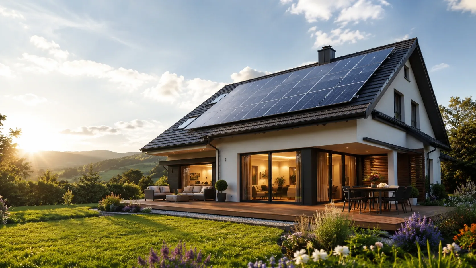 Modernes Haus mit Photovoltaik-Anlage