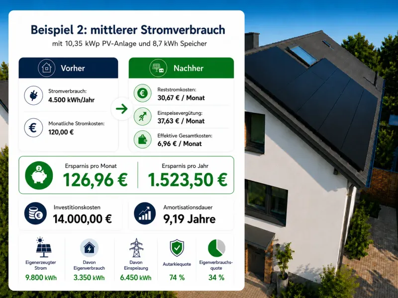 Beispiel 2: mittlerer Stromverbrauch mit 10,35 kWp PV-Anlage