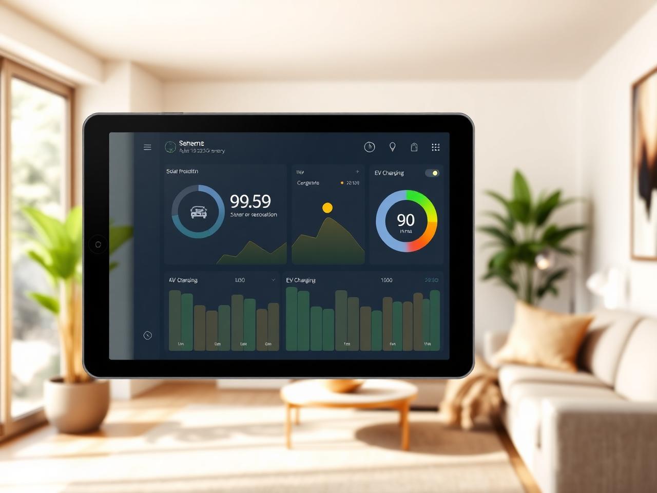 Energiemanagement-Dashboard auf Tablet mit Live-Daten