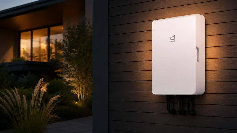 Sigenergy Heimspeicher mit Notstromfunktion an einer Hauswand bei Dämmerung